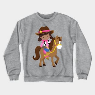 African American Girl, Cowgirl, Sheriff, Horse Crewneck Sweatshirt